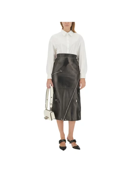 Spódnica skórzana Alexander Mcqueen czarna