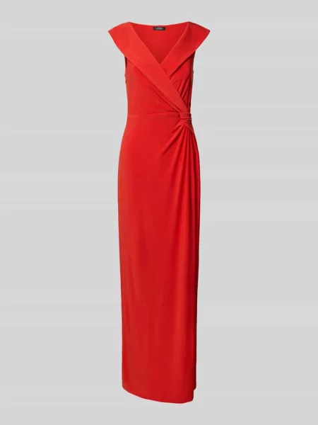 Sukienka wieczorowa z dekoltem w serek model ‘LEONIDAS’ Lauren Ralph Lauren czerwona