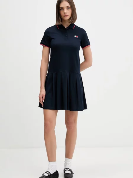 Tommy Jeans poletna obleka z bombažem modra