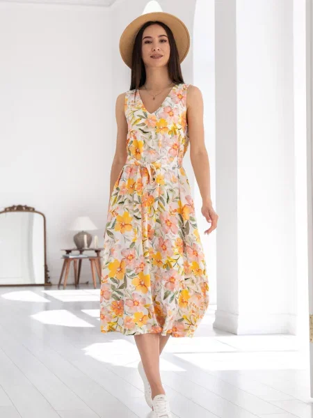 Сарафан RiMari білий/жовтий віскоза/модал білий