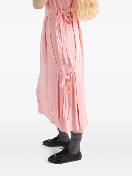 Rochie midi Prada cu funde din crep până la genunchi roz