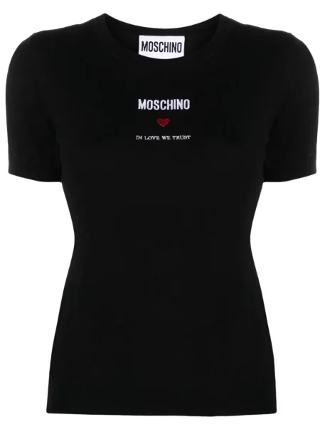 Top Moschino cu broderie tricotate negru