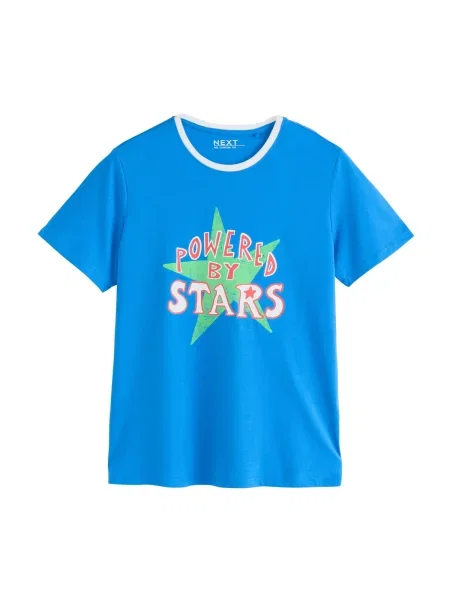 Next Tricou azur / verde deschis / roz zmeură alb