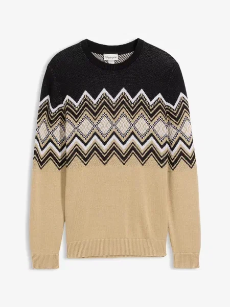 Sweter w norweski wzór z miękkiej mieszanki bawełny brązowy