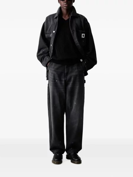 Плетен елек Carhartt Wip с V-образно деколте черно