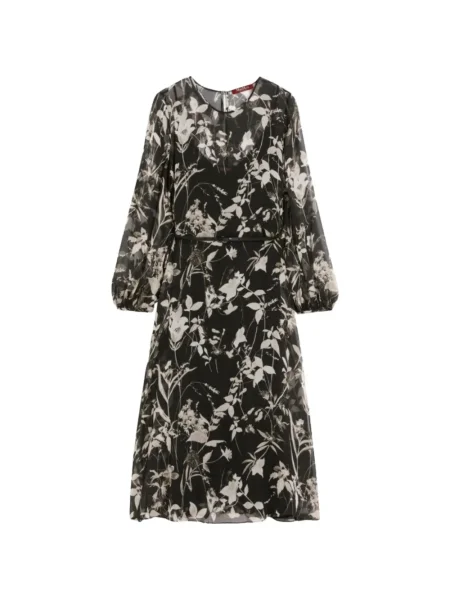 Rochie midi Max Mara cu model floral până la genunchi de costum negru