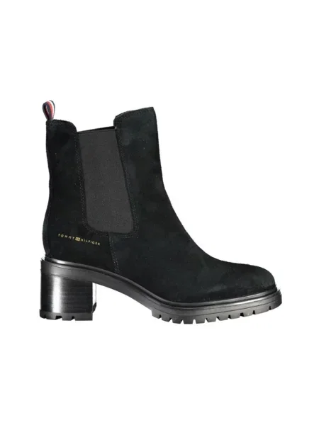 Sztyblety Tommy Hilfiger skórzane eleganckie na średnim obcasie czarne