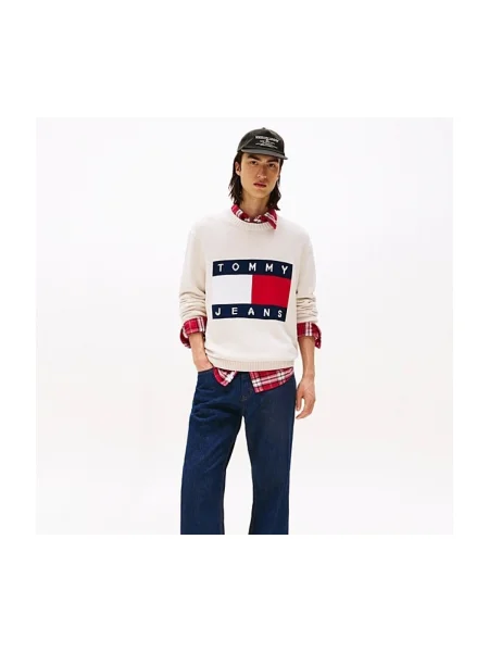 Pulover Tommy Jeans melange alb