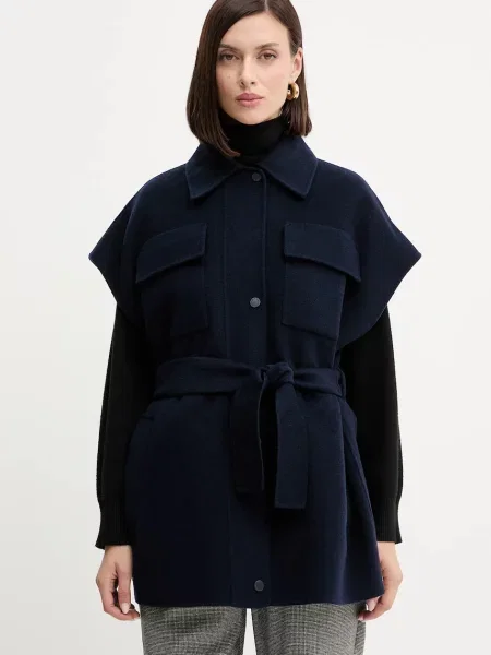 Weekend Max Mara bezrękawnik z wełną ELEGIA granatowy przejściowy