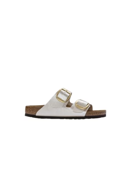 Klapki Birkenstock skórzane na sprzączkę białe