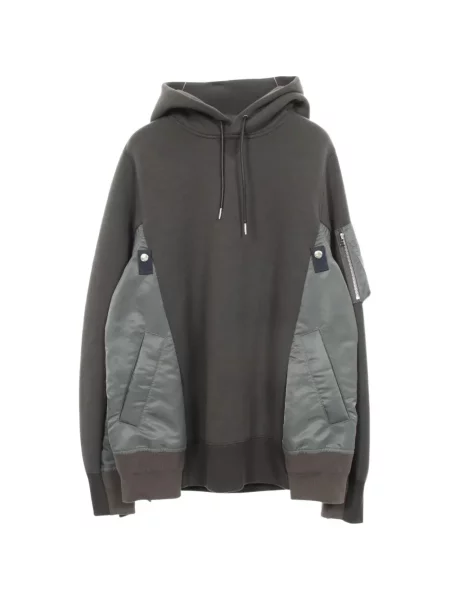 Hanorac cu glugă Sacai din țesătură twill gri