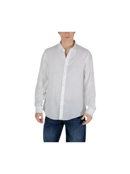Lniana koszula Armani Exchange z długim rękawem casual biała