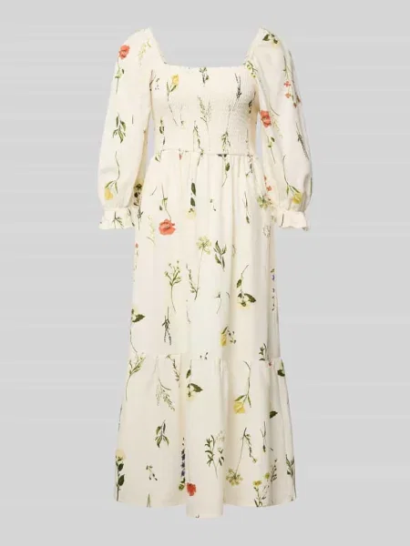 Sukienka midi z mieszanki z dodatkiem lnu model Zabaione biała