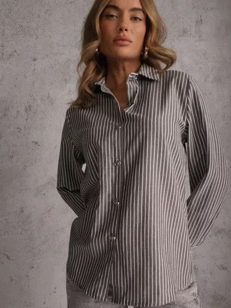 Koszula z Bawełną w Prążki ze Zdobionymi Mirasea czarna