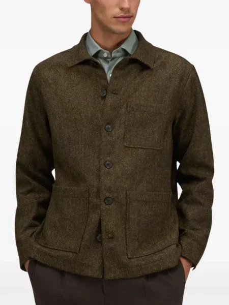 Geacă cămașă Xacus de lână cu model herringbone maro