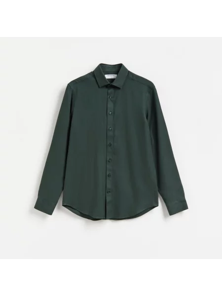 Reserved Košile slim fit z egyptské bavlny tmavě zelená