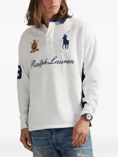 Dlouhá pruhovaná s límcem kšiltovka Polo Ralph Lauren modrá