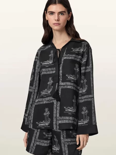 AllSaints bluză tip cămașă pentru femei LETTIE negru
