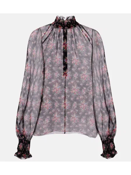 Bluză Dolce&gabbana de mătase cu model floral transparente negru