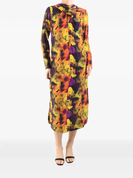 Rochie midi Ganni cu imagine cu imprimeu abstract galben