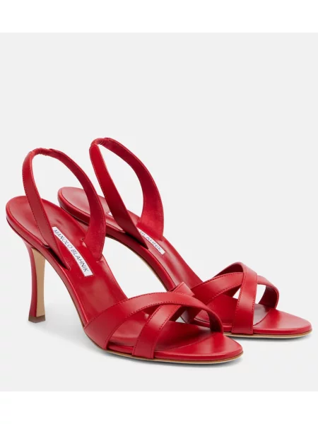 Sandale Manolo Blahnik din piele slingback roșu