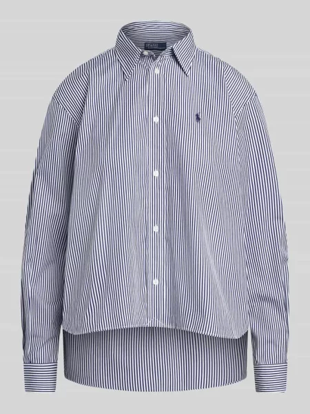 Bluzka koszulowa o krótkim pudełkowym kroju z wyhaftowanym logo Polo Ralph Lauren niebieska