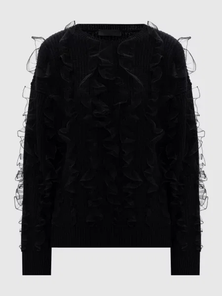 Светр з вовни з рюшами Valentino чорний