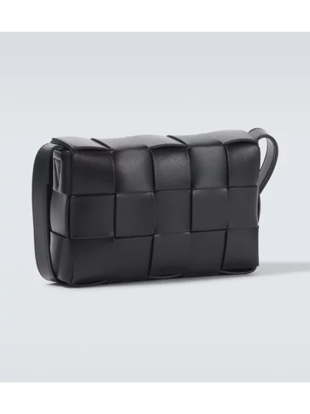 Usnjena torba crossbody Bottega Veneta črna