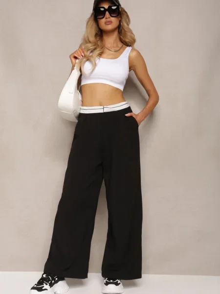 Pantaloni din Palazzo cu talie înaltă cu Nellieva negri