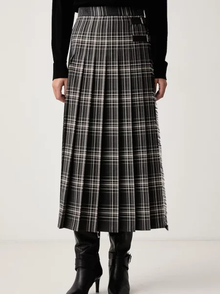 Weekend Max Mara fustă plisată cu lână WKDPRISMA gri