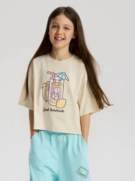 Reserved Krátké tričko Pusheen béžová