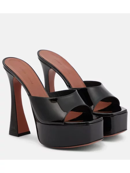Кожени мюли Amina Muaddi на платформе от лакирана кожа черно