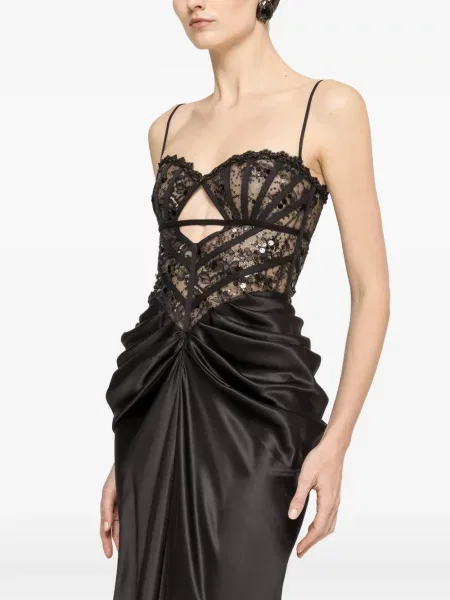 Rochie maxi Nissa cu paiete din dantelă negru