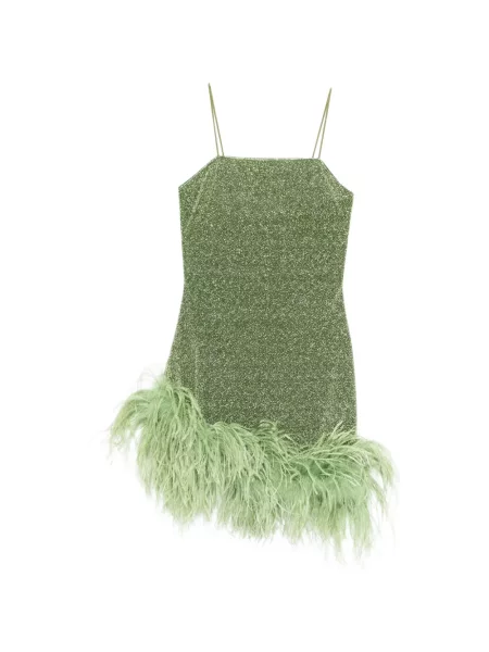 Mała sukienka mini Oséree w piórka garniturowa zielona