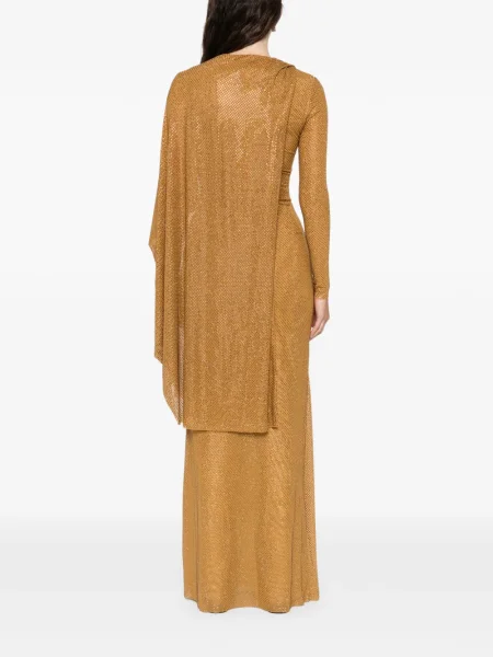 Rochie maxi Self-portrait drapată de costum auriu