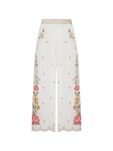 Pantaloni palazzo Farm Rio cu model floral alb