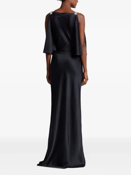 Костюм макси рокля Ralph Lauren Collection с V-образно деколте черно