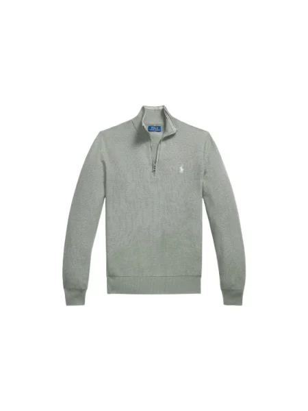 Ralph Lauren Swetry Mężczyzna S Sweter z bawełny o splocie siatkowym zapinany na krótki zielony