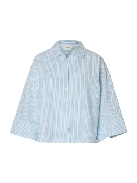 SELECTED Bluză SLFEster albastru deschis alb