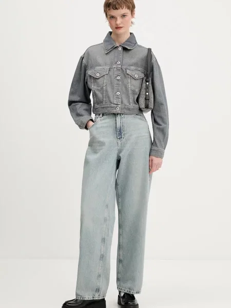 Hugo Blue kurtka jeansowa Galatea_B przejściowa oversize niebieski