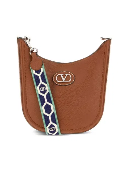 Lniana torebka crossbody Valentino Garavani brązowa
