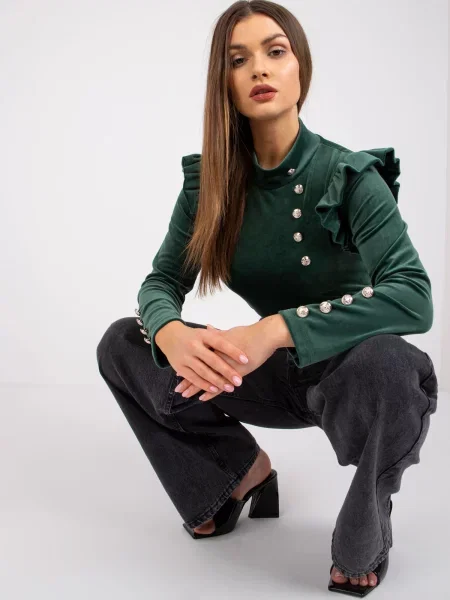 Bluză Fashionhunters cu volane verde