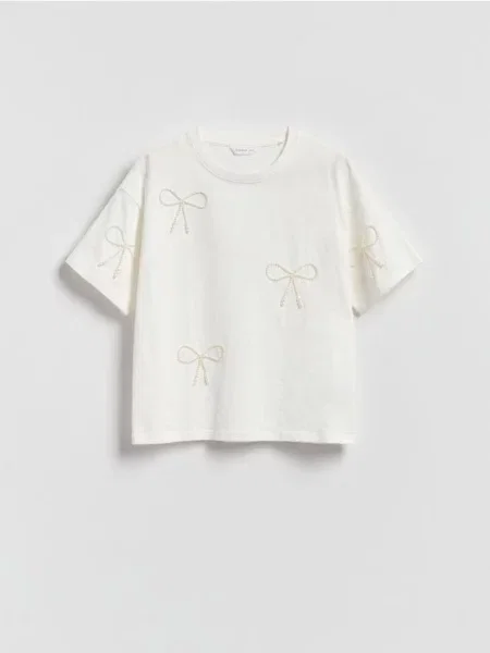 Reserved Tricou din cu broderie crem