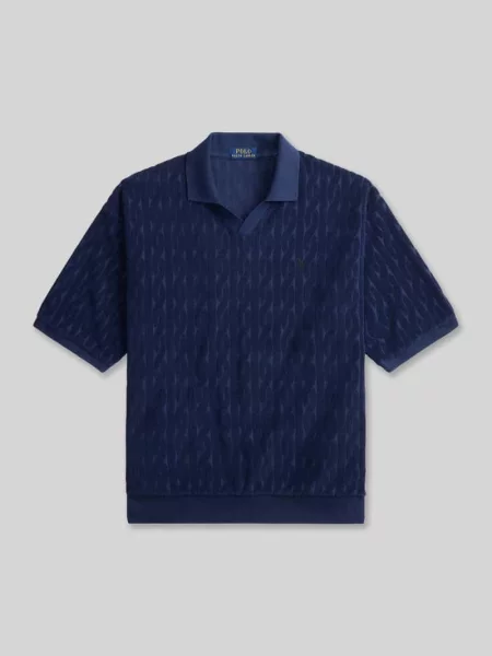 Koszulka polo o kroju relaxed fit z czystej bawełny w imitacji dzianiny Polo Ralph Lauren granatowa