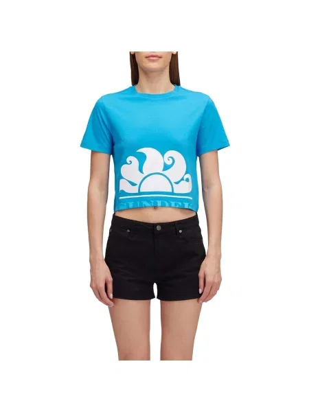 Tričko Sundek s potlačou orezané fialová