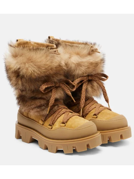 Šněrovací kožené kotníkové boty Moncler hnědé