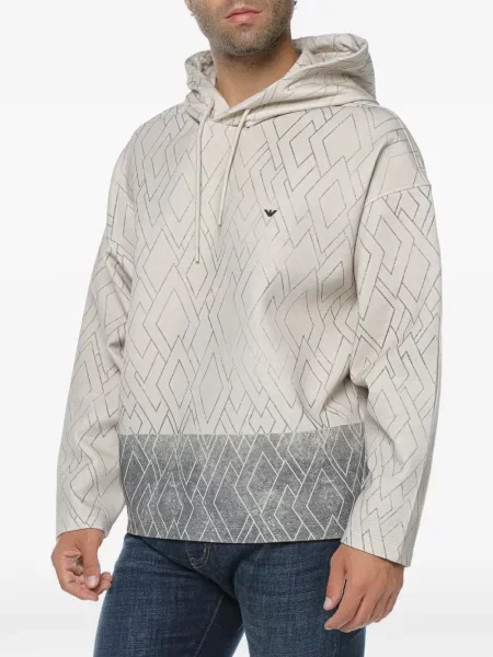 Hanorac cu glugă Emporio Armani cu imagine cu imprimeu geometric albastru
