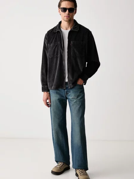 Levi's košeľová bunda pánska menčestrová PORTS ZIP UP čierna