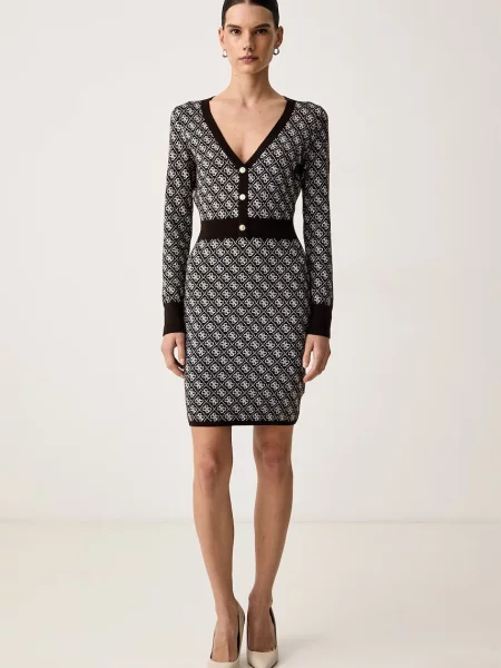 GUESS Rochie AUBREY ciocolatiu / alb maro