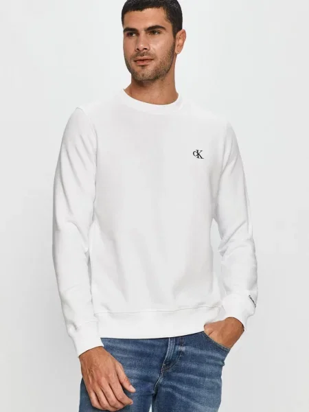 Pulover Calvin Klein Jeans z vezenjem bela